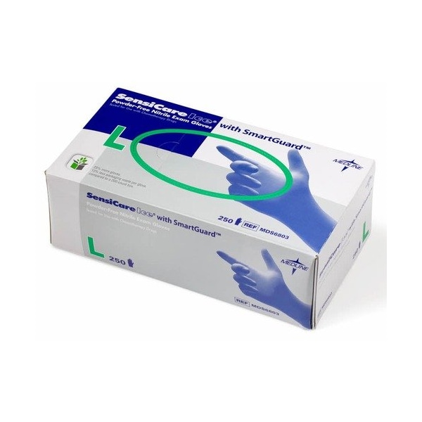Medline SensiCare Ice, Disposable Gloves, 2.8 mil Palm, Nitrile, Powder-Free, L, 250 PK, Voilet Blue MIIMDS6803 - main